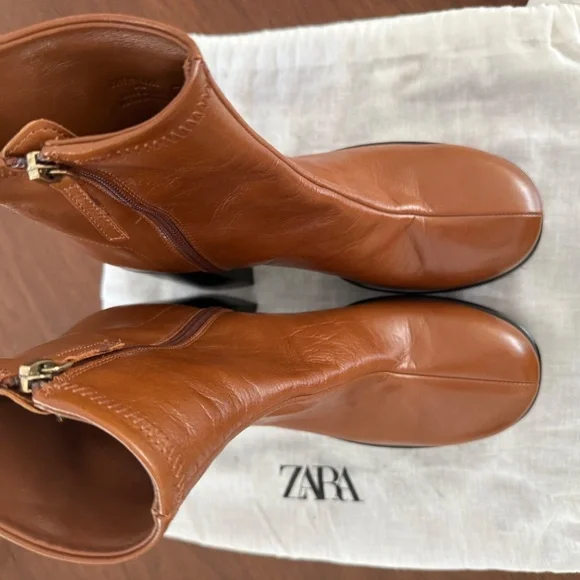 ZARA Leather Platform Heeled Anke Boots - EU 40 (fits like 39/9) - Picture 6 of 7